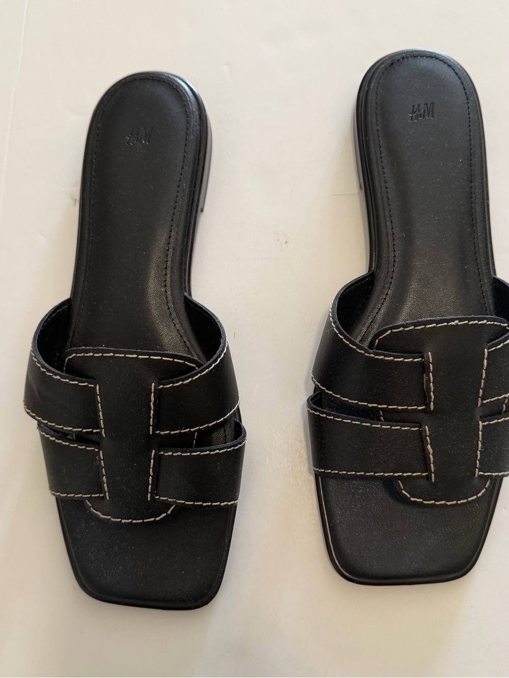Black Slide Mules with Contrast Stitching sandals Shoes